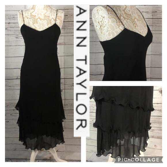 Y2K Ann Taylor Silk tiered Formal Black Spaghetti strap Dress size 4 - Picture 2 of 12